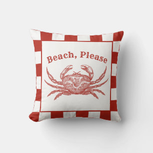 Woodcut Crab, Beach, please, pun Cushion