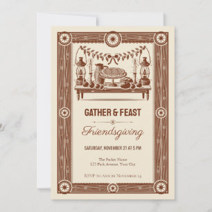 Woodcut Harvest Table Friendsgiving Invitation