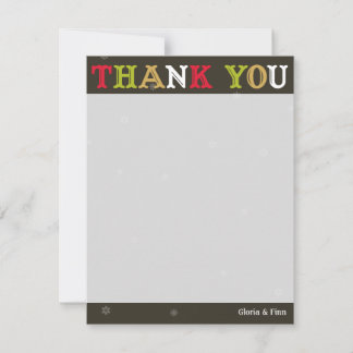 Woodcut holiday snowflake grey thank you note invitation
