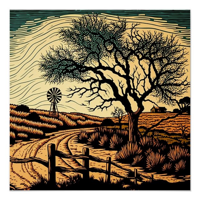 Woodcut Landscape Poster (Front)