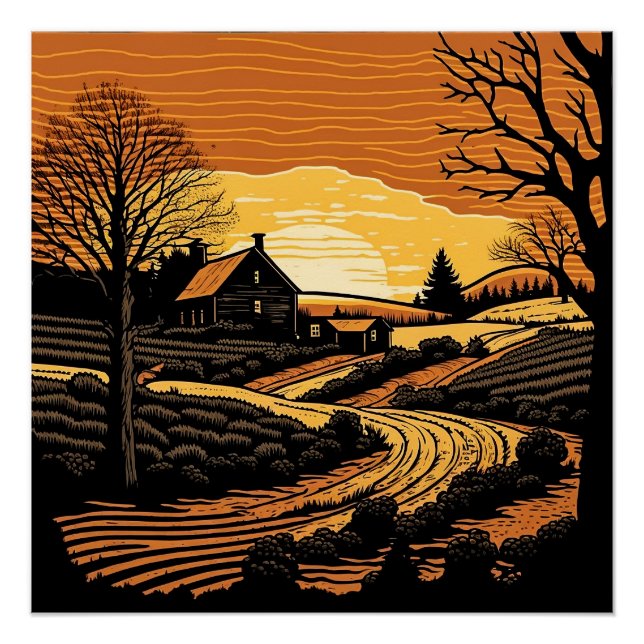 Woodcut Landscape Poster (Front)