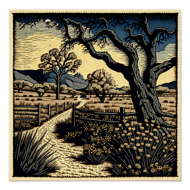 Woodcut Landscape Poster (Front)