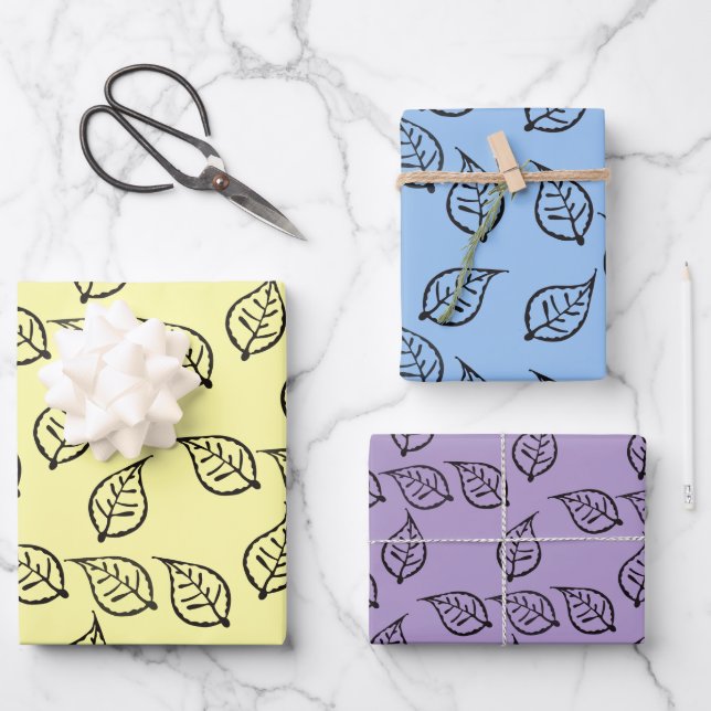 Woodcut Leaf Pattern on Pastel Wrapping Paper Sheet (Front)