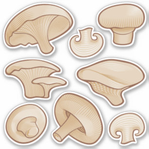 Woodcut Mushrooms Icons Sticker Set