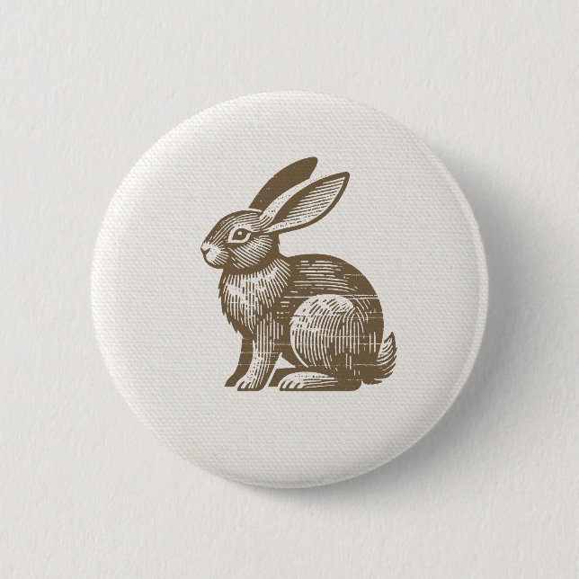 Woodcut Rabbit Button (Front)