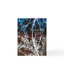 Woodcut Style Blue & Brown Wedding Thank You Cards