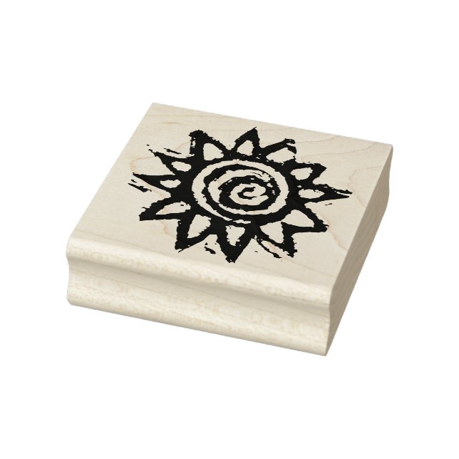 Woodcut Sun or Sunflower Rubber Art Stamp (Stamp)