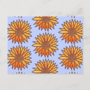 Woodcut Sunflower Pattern Postcard