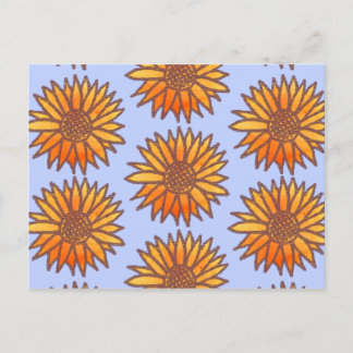 Woodcut Sunflower Pattern Postcard