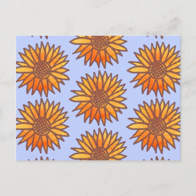 Woodcut Sunflower Pattern Postcard (Front)
