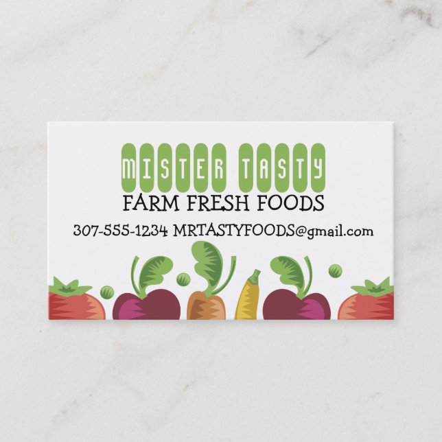 woodcut vegetables fresh food delivery catering business card (Front)