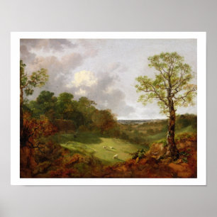 Wooded Landscape with a Cottage, Sheep and a Recli Poster