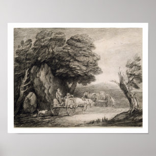 Wooded Landscape with Carts and Figures (etching o Poster