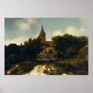 Wooded Landscape with Figures near a Church Poster