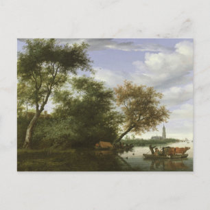 Wooded river landscape postcard