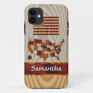 Wooden American flag and map iPhone 11 Case