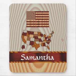 Wooden American flag and map Mouse Mat