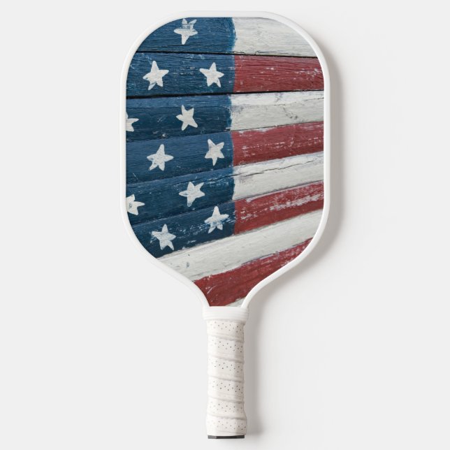 Wooden American Flag Pickleball Paddle (Front)