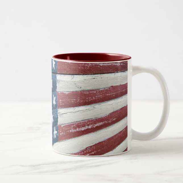Wooden American Flag Two-Tone Coffee Mug (Right)