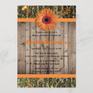 Wooden and Orange Daisy Bridal Shower Invitation