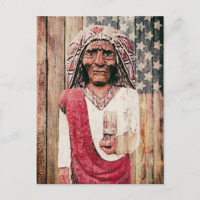 Wooden Antique Cigar Store Indian Postcard (Front)