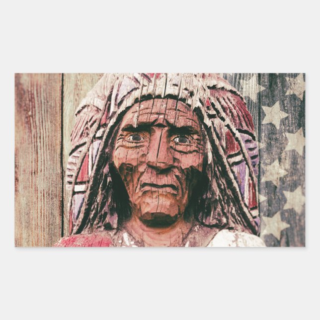 Wooden Antique Cigar Store Indian Rectangular Sticker (Front)