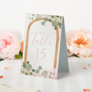 Wooden Arch Pink Eucalyptus Wedding Table Number