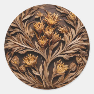 Wooden Australian Kangaroo Paw Flower Carving, Classic Round Sticker