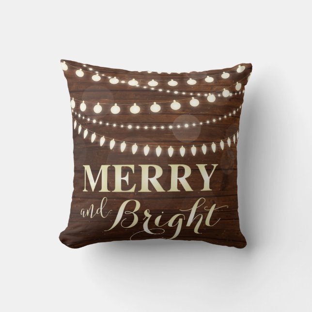 Wooden Background Decorative Lights Christmas Cushion (Front)