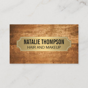 Wooden Background Gold Metallic Frame Business Card
