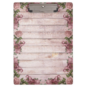 Wooden Background Modern Elegant Pink Magenta Rose Clipboard