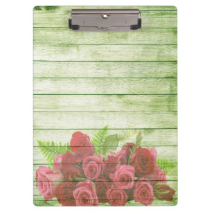 Wooden Background Modern Elegant Roses Clipboard