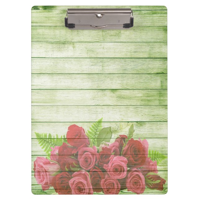 Wooden Background Modern Elegant Roses Clipboard (Front)