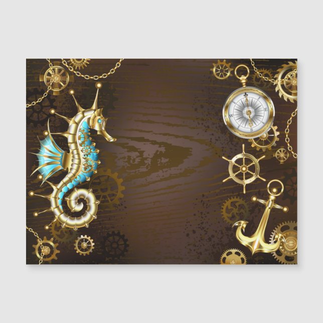 Wooden Background with Mechanical Seahorse (Front)