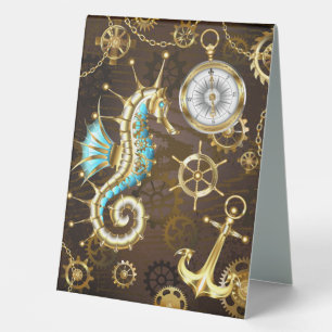 Wooden Background with Mechanical Seahorse