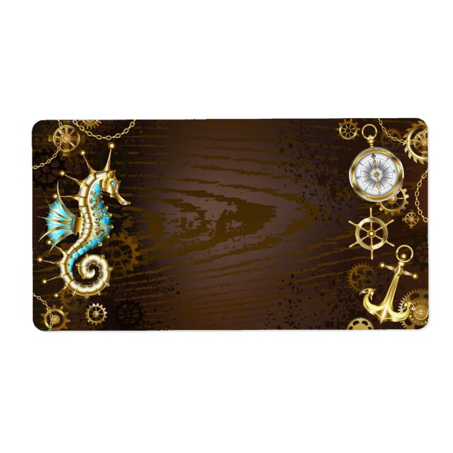 Wooden Background with Mechanical Seahorse (Front)