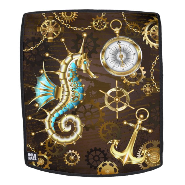 Wooden Background with Mechanical Seahorse Backpack (Removable Face)