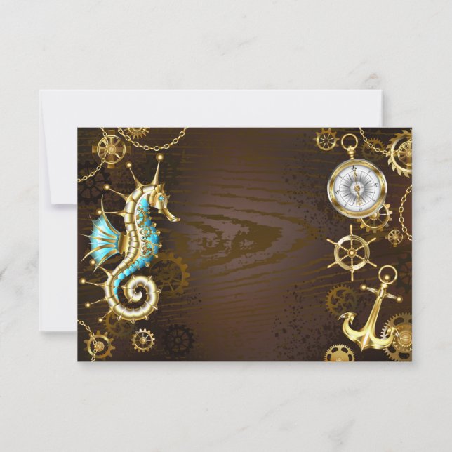 Wooden Background with Mechanical Seahorse Card (Front)
