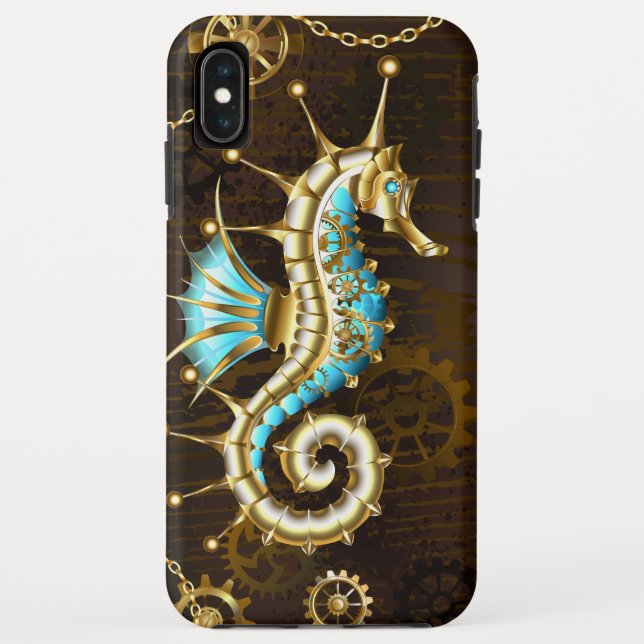 Wooden Background with Mechanical Seahorse Case-Mate iPhone Case (Back)