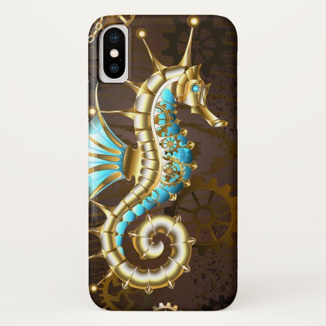 Wooden Background with Mechanical Seahorse Case-Mate iPhone Case (Back)