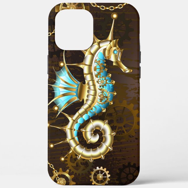 Wooden Background with Mechanical Seahorse Case-Mate iPhone Case (Back)