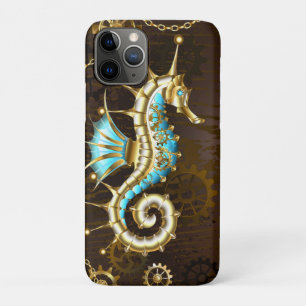 Wooden Background with Mechanical Seahorse iPhone 11 Pro Case