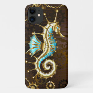 Wooden Background with Mechanical Seahorse iPhone 11 Case