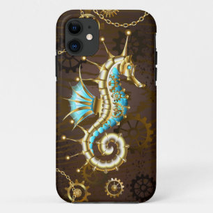 Wooden Background with Mechanical Seahorse iPhone 11 Case
