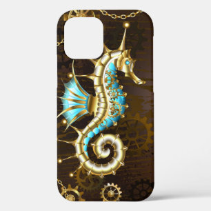 Wooden Background with Mechanical Seahorse iPhone 12 Case