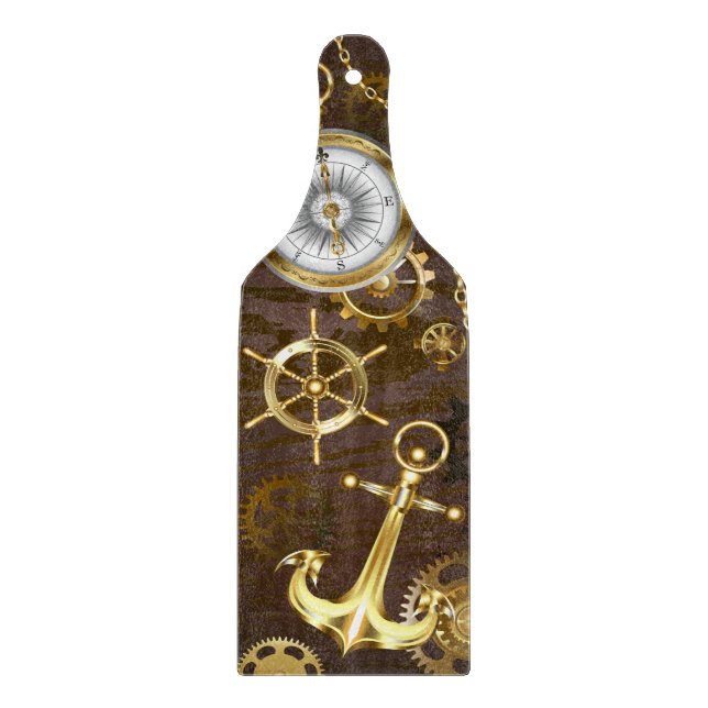 Wooden Background with Mechanical Seahorse Cutting Board (Front)