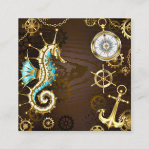 Wooden Background with Mechanical Seahorse Discount Card