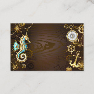 Wooden Background with Mechanical Seahorse Discount Card