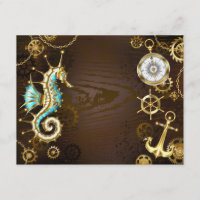 Wooden Background with Mechanical Seahorse