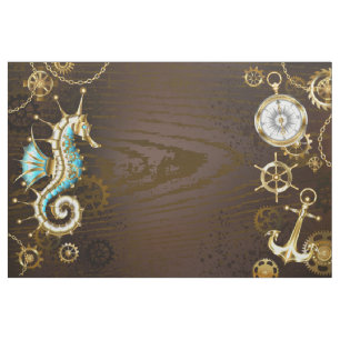Wooden Background with Mechanical Seahorse Fabric